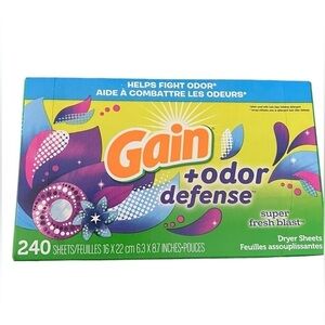 Gain+Odor Defense Dryer Sheets Super Fresh Blast Fabric Softener Sheets 240 ct